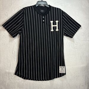 HUF Worldwide Jersey Men's Medium Black Baseball Pinstriped Skateboarding